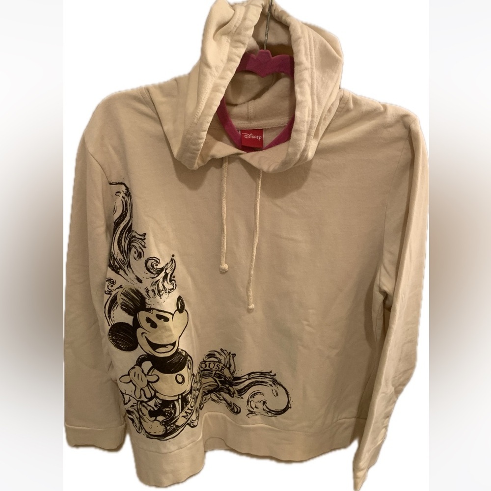 EUC Mickey Mouse Tan Hoodie With Brown Mickey Design Womens Size Small